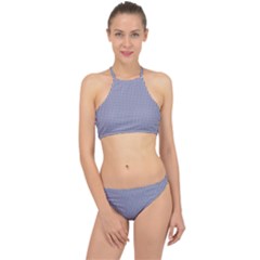 Usa Flag Blue And White Gingham Checked Racer Front Bikini Set by PodArtist