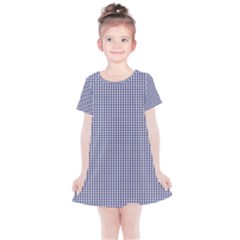 Usa Flag Blue And White Gingham Checked Kids  Simple Cotton Dress by PodArtist