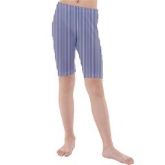 Usa Flag Blue And White Stripes Kids  Mid Length Swim Shorts by PodArtist