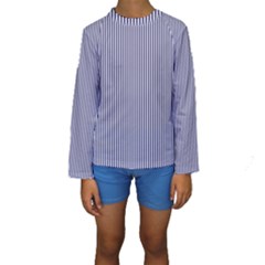 Usa Flag Blue And White Stripes Kids  Long Sleeve Swimwear by PodArtist