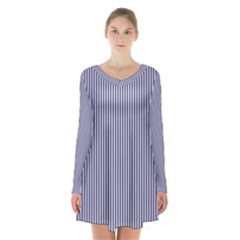 Usa Flag Blue And White Stripes Long Sleeve Velvet V-neck Dress by PodArtist