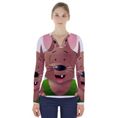 Mole Animal Cartoon Vector Art V-neck Long Sleeve Top