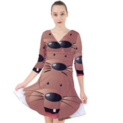 Mole Animal Cartoon Vector Art Quarter Sleeve Front Wrap Dress