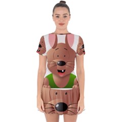 Mole Animal Cartoon Vector Art Drop Hem Mini Chiffon Dress
