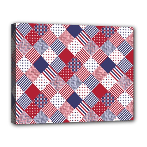 USA Americana Diagonal Red White & Blue Quilt Canvas 14  x 11 