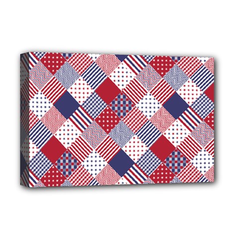 USA Americana Diagonal Red White & Blue Quilt Deluxe Canvas 18  x 12  