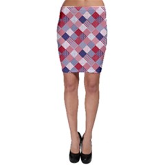 USA Americana Diagonal Red White & Blue Quilt Bodycon Skirt