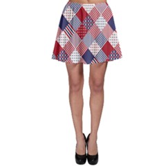 Usa Americana Diagonal Red White & Blue Quilt Skater Skirt by PodArtist