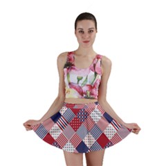 USA Americana Diagonal Red White & Blue Quilt Mini Skirt
