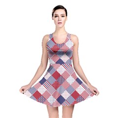 USA Americana Diagonal Red White & Blue Quilt Reversible Skater Dress