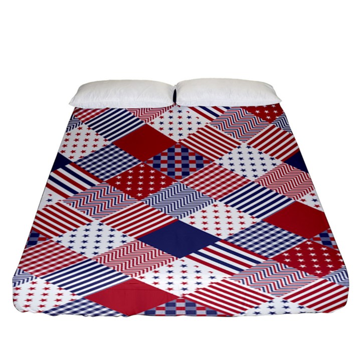 USA Americana Diagonal Red White & Blue Quilt Fitted Sheet (King Size)