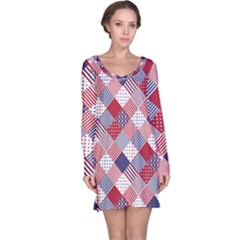 USA Americana Diagonal Red White & Blue Quilt Long Sleeve Nightdress