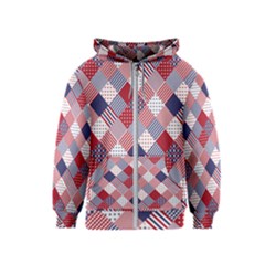 Usa Americana Diagonal Red White & Blue Quilt Kids  Zipper Hoodie by PodArtist