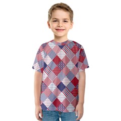 USA Americana Diagonal Red White & Blue Quilt Kids  Sport Mesh Tee