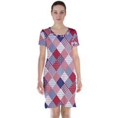 USA Americana Diagonal Red White & Blue Quilt Short Sleeve Nightdress