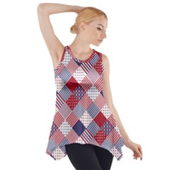 USA Americana Diagonal Red White & Blue Quilt Side Drop Tank Tunic