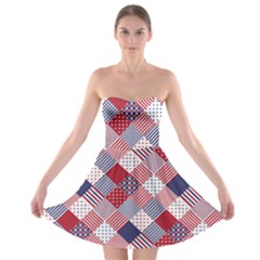 USA Americana Diagonal Red White & Blue Quilt Strapless Bra Top Dress