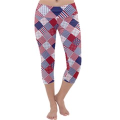 USA Americana Diagonal Red White & Blue Quilt Capri Yoga Leggings