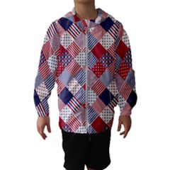 USA Americana Diagonal Red White & Blue Quilt Hooded Windbreaker (Kids)