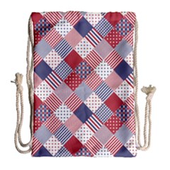 USA Americana Diagonal Red White & Blue Quilt Drawstring Bag (Large)