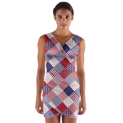 Usa Americana Diagonal Red White & Blue Quilt Wrap Front Bodycon Dress by PodArtist