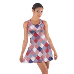 USA Americana Diagonal Red White & Blue Quilt Cotton Racerback Dress