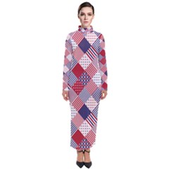 Usa Americana Diagonal Red White & Blue Quilt Turtleneck Maxi Dress by PodArtist