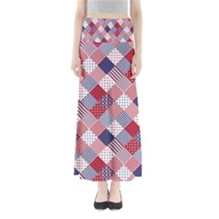Usa Americana Diagonal Red White & Blue Quilt Full Length Maxi Skirt by PodArtist