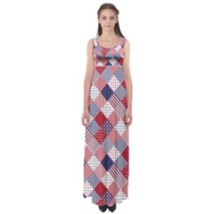 USA Americana Diagonal Red White & Blue Quilt Empire Waist Maxi Dress