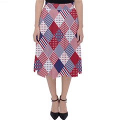 USA Americana Diagonal Red White & Blue Quilt Folding Skater Skirt