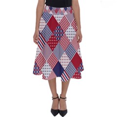 USA Americana Diagonal Red White & Blue Quilt Perfect Length Midi Skirt