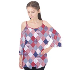 USA Americana Diagonal Red White & Blue Quilt Flutter Tees
