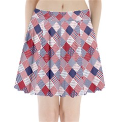 USA Americana Diagonal Red White & Blue Quilt Pleated Mini Skirt