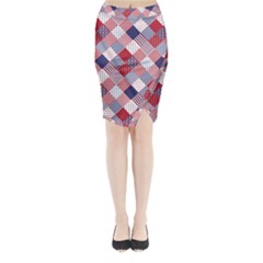 USA Americana Diagonal Red White & Blue Quilt Midi Wrap Pencil Skirt