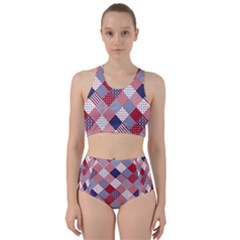 USA Americana Diagonal Red White & Blue Quilt Racer Back Bikini Set