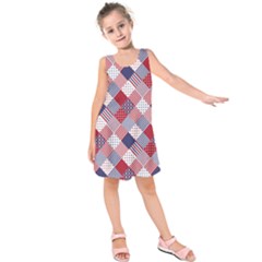 USA Americana Diagonal Red White & Blue Quilt Kids  Sleeveless Dress