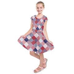 USA Americana Diagonal Red White & Blue Quilt Kids  Short Sleeve Dress