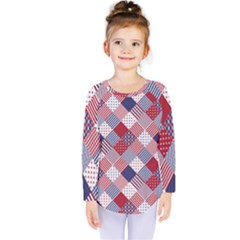 USA Americana Diagonal Red White & Blue Quilt Kids  Long Sleeve Tee