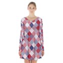 USA Americana Diagonal Red White & Blue Quilt Long Sleeve Velvet V-neck Dress View1