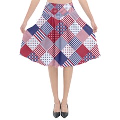 USA Americana Diagonal Red White & Blue Quilt Flared Midi Skirt