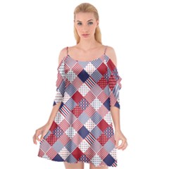 USA Americana Diagonal Red White & Blue Quilt Cutout Spaghetti Strap Chiffon Dress