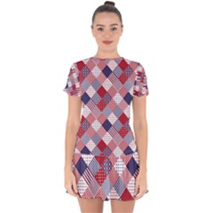 Usa Americana Diagonal Red White & Blue Quilt Drop Hem Mini Chiffon Dress by PodArtist