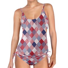 USA Americana Diagonal Red White & Blue Quilt Tankini Set