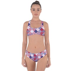 Usa Americana Diagonal Red White & Blue Quilt Criss Cross Bikini Set by PodArtist