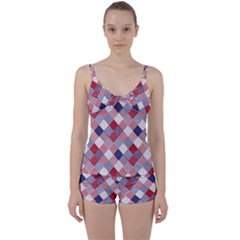 USA Americana Diagonal Red White & Blue Quilt Tie Front Two Piece Tankini