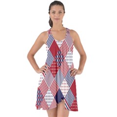 USA Americana Diagonal Red White & Blue Quilt Show Some Back Chiffon Dress