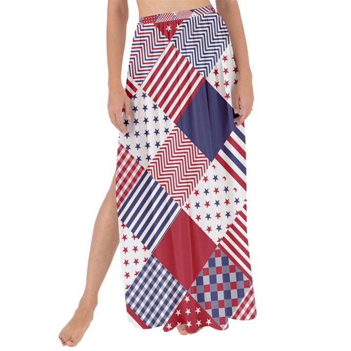 USA Americana Diagonal Red White & Blue Quilt Maxi Chiffon Tie-Up Sarong