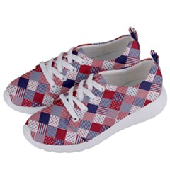 USA Americana Diagonal Red White & Blue Quilt Women s Lightweight Sports Shoes