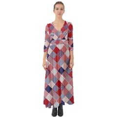 Usa Americana Diagonal Red White & Blue Quilt Button Up Boho Maxi Dress by PodArtist