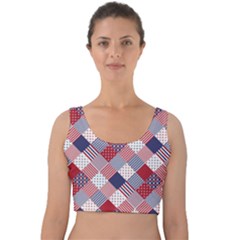 Usa Americana Diagonal Red White & Blue Quilt Velvet Crop Top by PodArtist